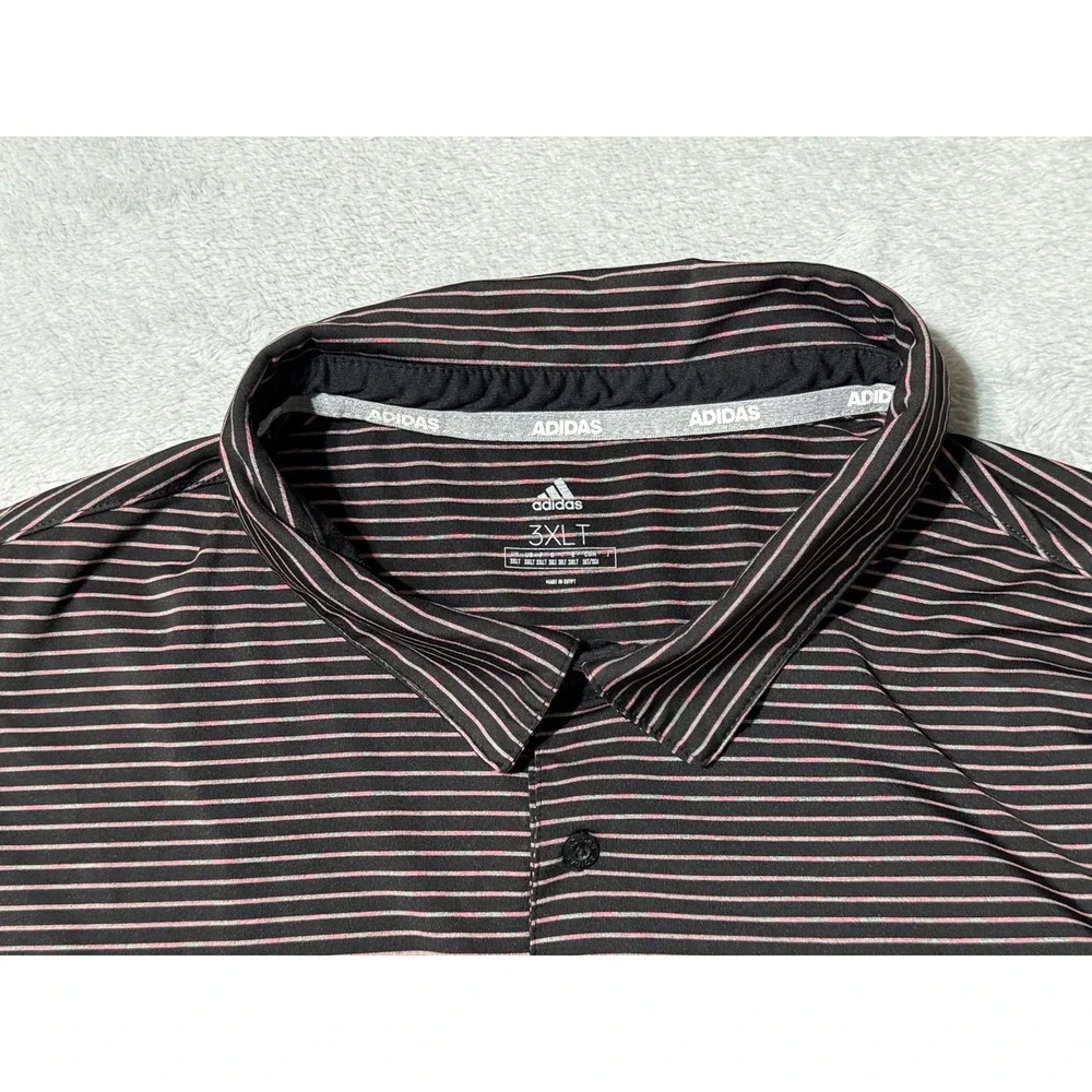 Adidas Golf Polo Shirt Mens 3XLT Black Striped Performance Short Sleeve Stretch